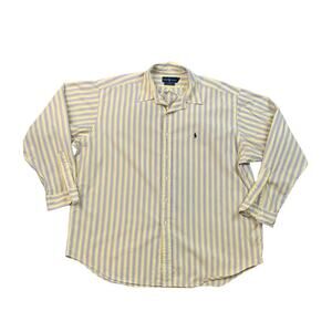 Vintage Ralph Lauren Shirt Mens 2XL Yellow Two Ply Cotton Blake Stripe Button Up